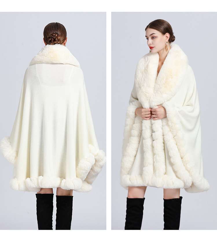 European and American autumn and winter new imitation otter rabbit fur collar cape jacquard loose tassel oversized woolen jacket for women