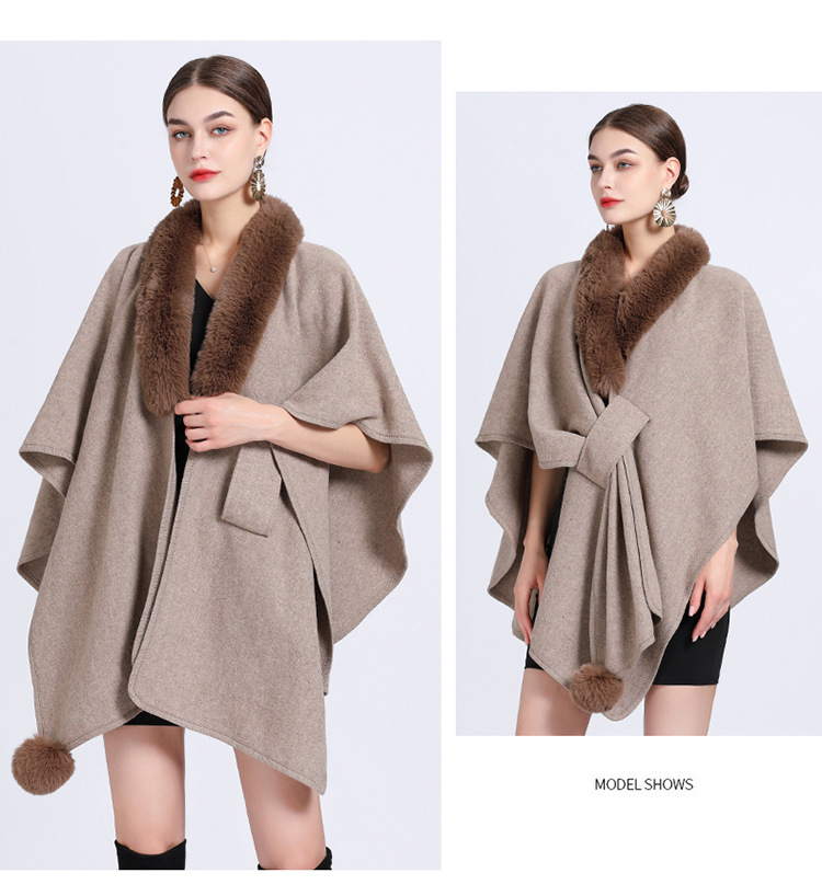 The factory supplies new imitation otter rabbit fur collar cloaks, women's loose knit cardigans, oversized woolen jackets