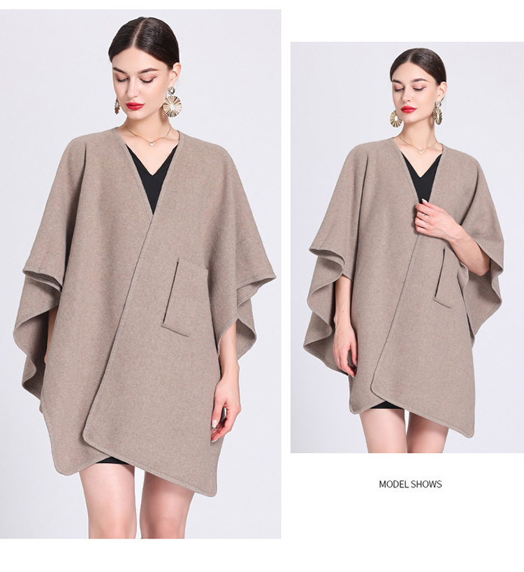 European and American autumn and winter new fashion shawl cape with cape, oversized knitted cardigan loose jacket