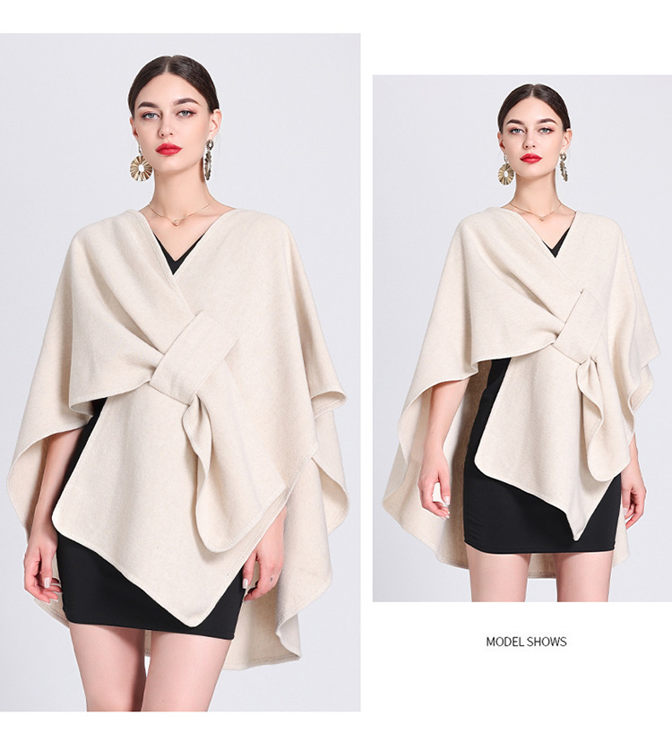 European and American autumn and winter new fashion shawl cape with cape, oversized knitted cardigan loose jacket