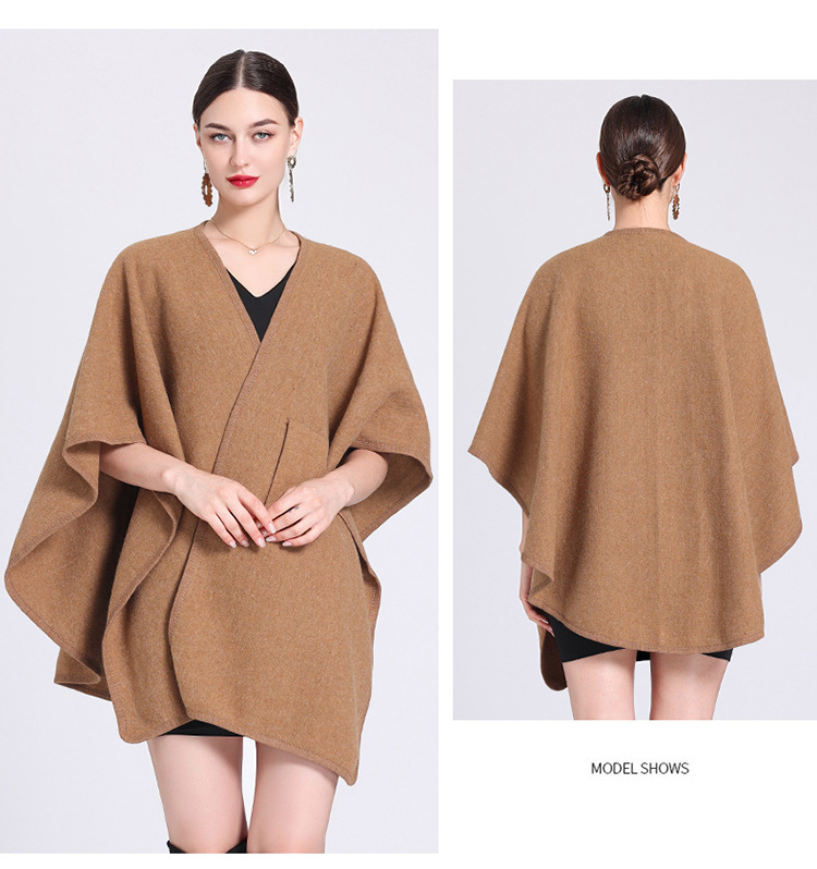 European and American autumn and winter new fashion shawl cape with cape, oversized knitted cardigan loose jacket