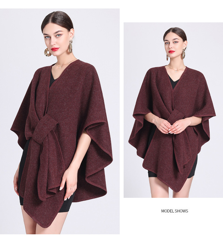 European and American autumn and winter new fashion shawl cape with cape, oversized knitted cardigan loose jacket