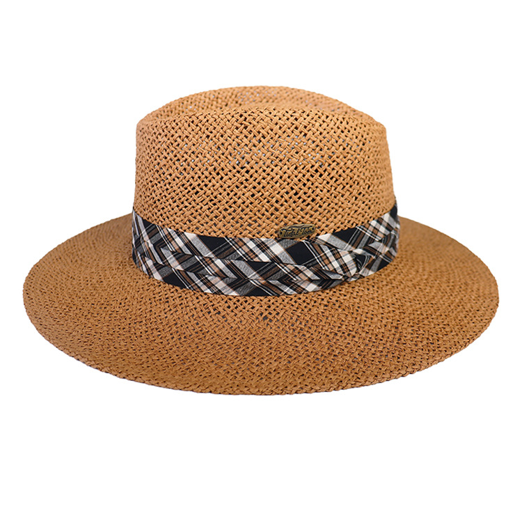 Big hat visor plaid straw hat beach tourist hat sun hat cool hat