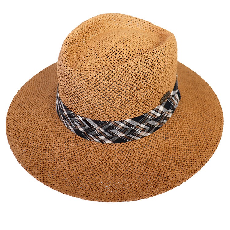 Big hat visor plaid straw hat beach tourist hat sun hat cool hat