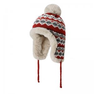 Knit Jacquard Pom Pom Trapper Hat