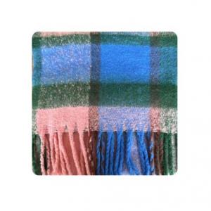 Women Colorful Plaid Plush  Blanket Scarf   