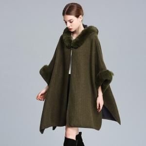 Rabbit Fur Collar Hooded Cape 