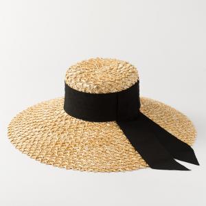 Hand-woven pattern straw bow ribbon straw hat beach tourism sun protection flat top basin hat