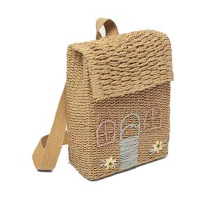 Embroidered Kids Straw Small Backpack 