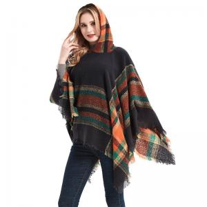 Striped Hooded Ponchos Coat for Women