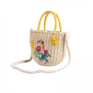 Embroidered Sunflower and Bird Straw  Beach Bag