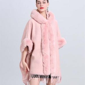 Women Luxury  Faux Fur Poncho Cape 