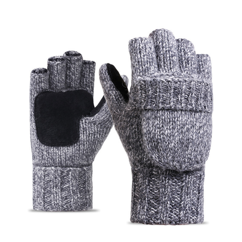 Winter Wool Half Finger Flip Gloves Winter Fingerless Gloves for